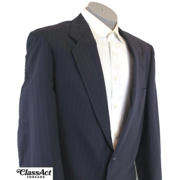 Gianelli Mens 2 Piece Suit Wool Blue Striped Wool 2 Btn 44L Pleated 33" W - Picture 4 of 9